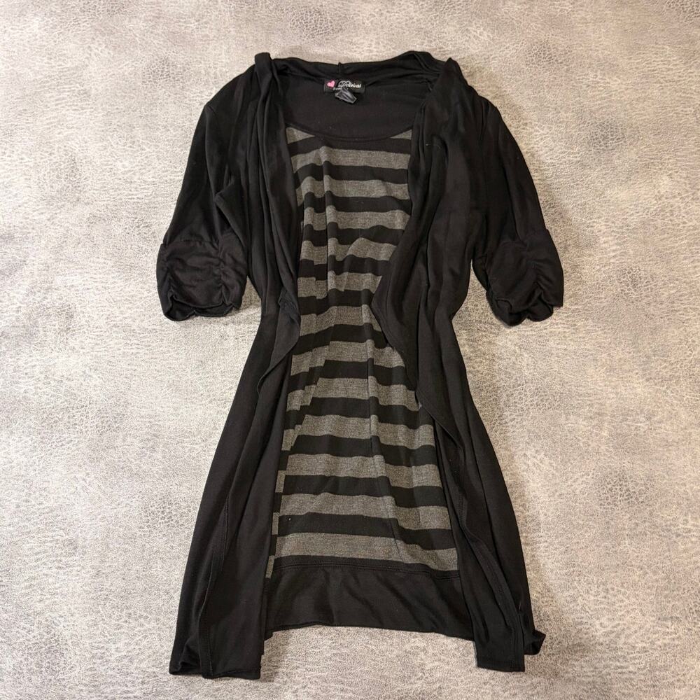 Black Striped Cardigan Layered Top